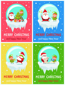 新年快乐圣诞节明信片圣诞老人和精灵