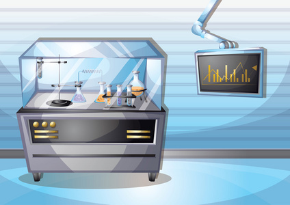 卡通矢量插图实验室内部空间与分层照片