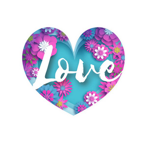 粉红色的蓝色文字在纸切割分层心脏 折纸快乐情人节贺卡 蓝天上的浪漫节日 2月14日 花 春天开花 现代装饰相似素材图片 摄图新视界