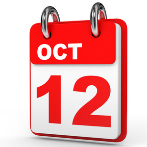 10 月 12 日。白色背景上的日历