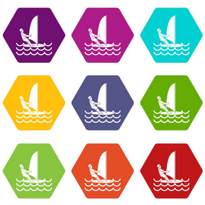 冲浪图标集颜色六面体