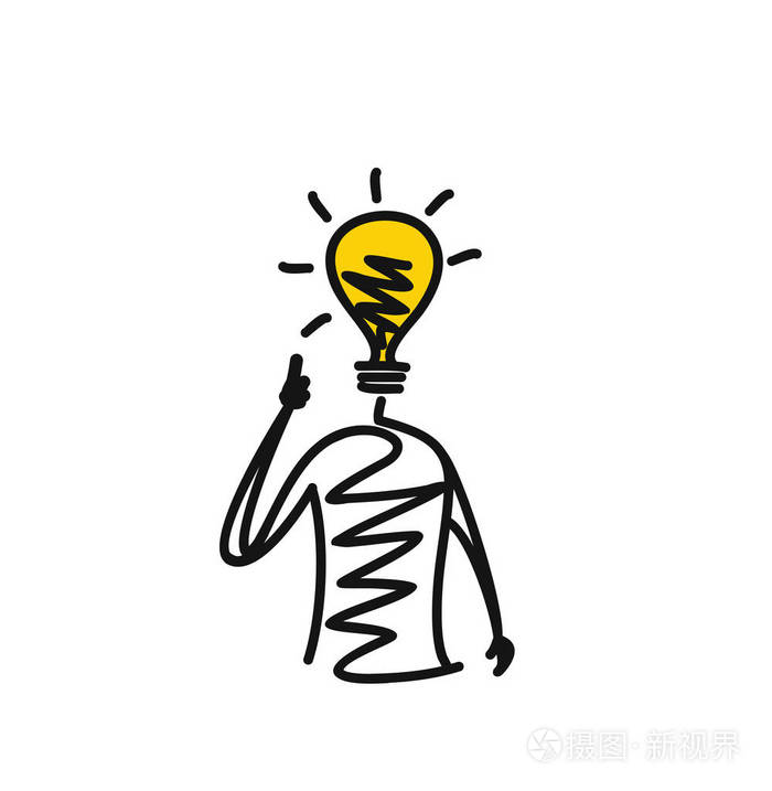 人看光想法电灯泡, 卡通手绘素描向量