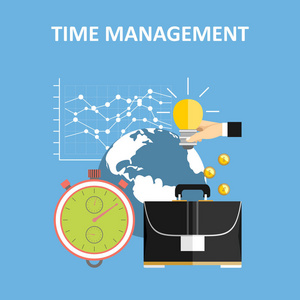 时间管理, 计划, 组织。网页横幅的现代平面设计概念