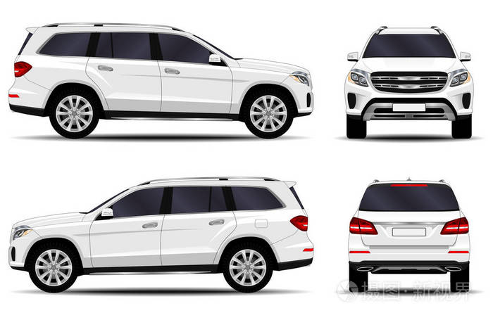 现实的 suv 车.前视图;侧面视图;后视图