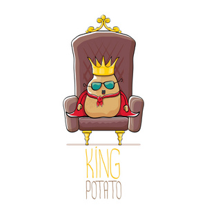 海角厨师矢量滑稽的卡通酷可爱的棕色微笑的国王土豆与金黄皇家冠和
