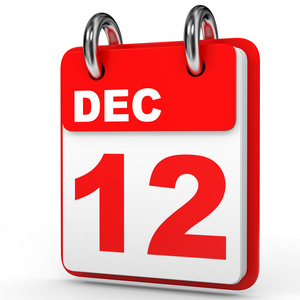 12 月 12 日。白色背景上的日历