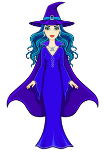 动画美丽女巫.孤立在白色背景上的矢量图照片