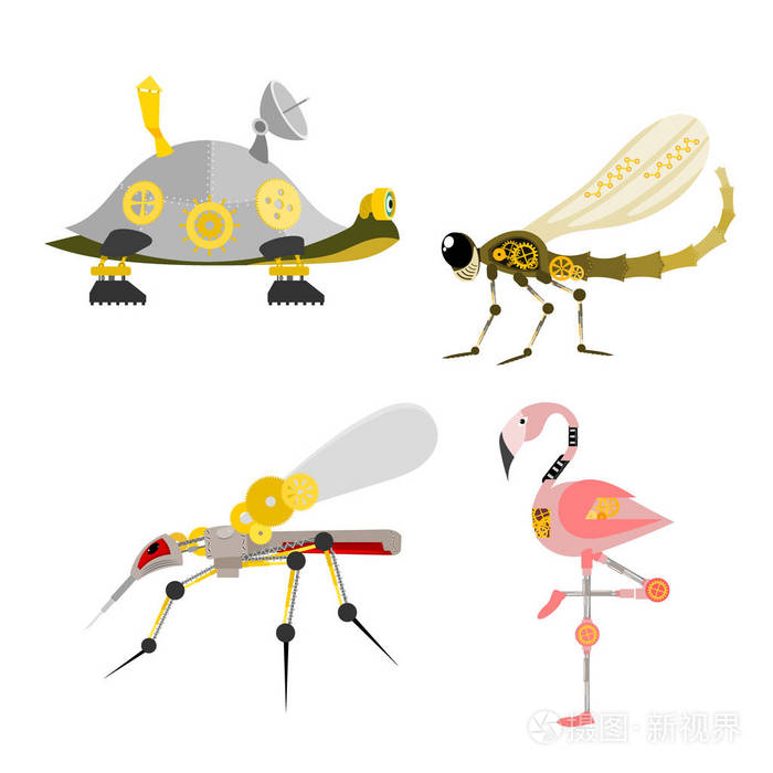 程式化的金属蒸汽朋克机械机器人动物机器蒸汽齿轮昆虫庞克艺术机械