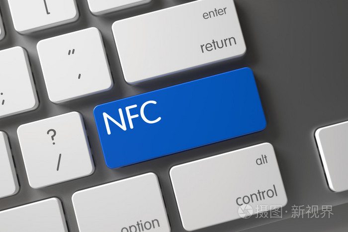 NFC蓝色键盘键。 3d。
