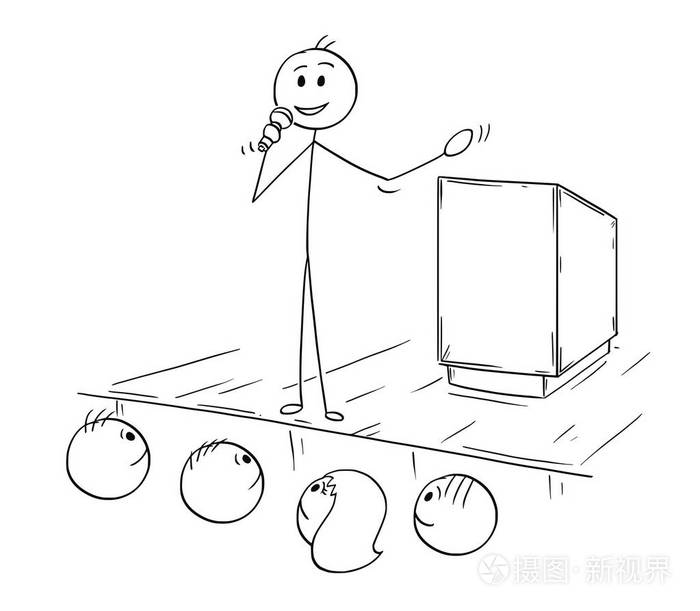 漫画商人会议议长或演说者与麦克风
