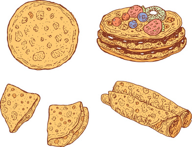 煎饼套。收集涂鸦卡通的孤立元素。sh