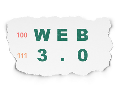 Web 设计概念 Web 3.0 撕裂纸张背景上
