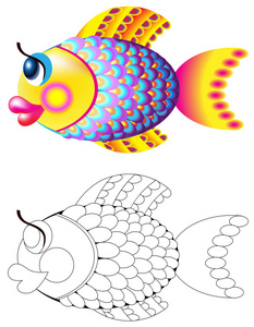 彩色和黑白花纹的鱼图片