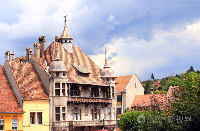中世纪的房子在堡垒 sighisoara 城市, 特兰西瓦尼亚, 罗马