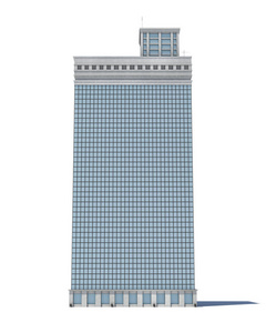 3d 渲染一个白色的高层办公楼与许多大窗户