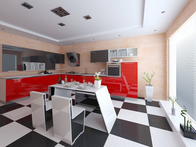 现代红色厨房