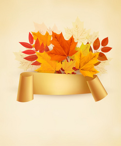 秋天的横幅背景与五颜六色的树叶。矢量