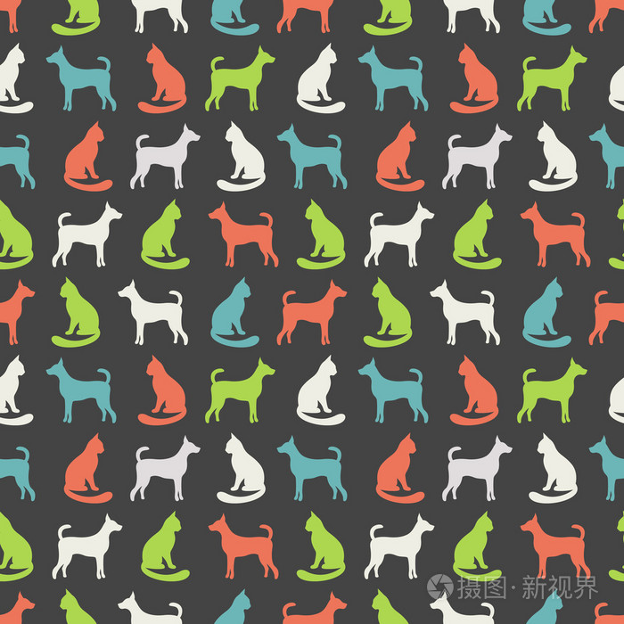 动物无缝矢量花纹的猫和狗的剪影