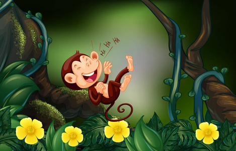 快乐的猴子，在深林中