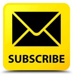 订阅 (电子邮件图标) 黄色方形按钮照片