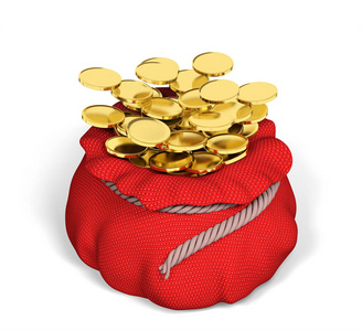 红色大袋金币 3d 渲染照片
