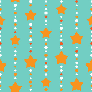 无缝背景与蓝色和橙色点和橙色星在白色背景。蓝宝石