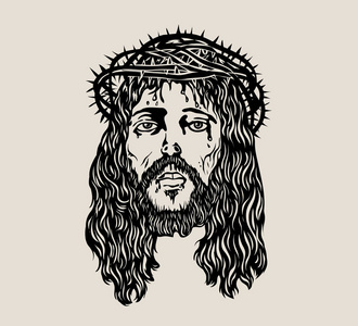 耶稣基督设计耶稣基督的脸, 艺术矢量素描画设计照片