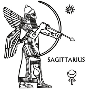 充分的成长.苏美尔神话的字符.在白色背景上孤立的单色绘图.