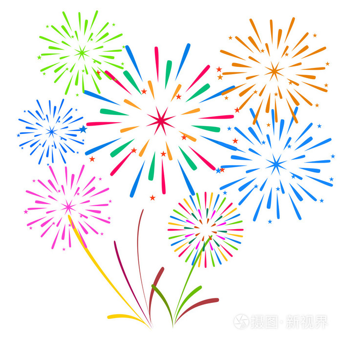 新的一年的烟花汇演和所有庆祝矢量图