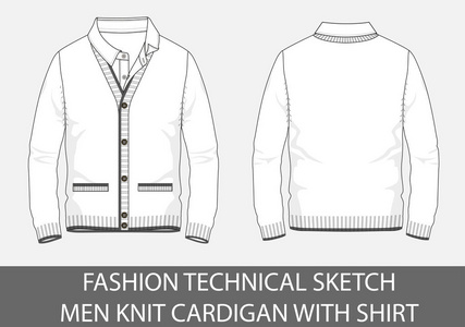 时尚技术素描男子针织开衫与衬衫矢量图形