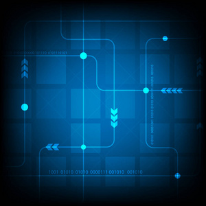 抽象的蓝色方形数字技术背景下，未来派的结构元素的概念背景设计