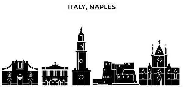 意大利那不勒斯市建筑矢量城市天际线 旅游地标 建筑物 孤立的目光投向背景的城市风光