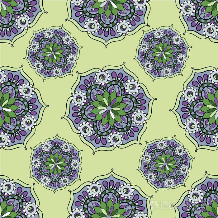 无缝的重复图案组成的彩色曼达尔.矢量