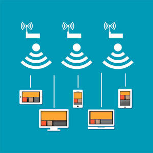 无线网络连接的概念。在设备上的无线通信。设备连接到云互联网使用无线信号