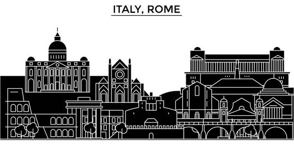 意大利,罗马建筑矢量城市天际线 旅游地标 建筑物 孤立的目光投向背景