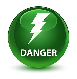 危险 电图标 玻软绿色圆形按钮