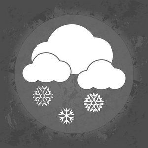 冬天图标云和雪，天气预报上复古的灰色背景
