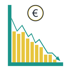 金融关系图。欧元的递减过程的图形。图的贬值
