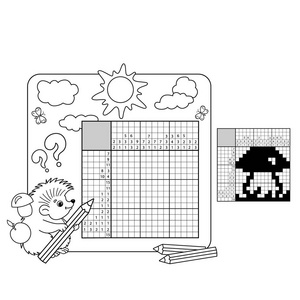 古日本拼图的答案.图形的填字游戏.用铅笔着色页大纲的刺猬.照片