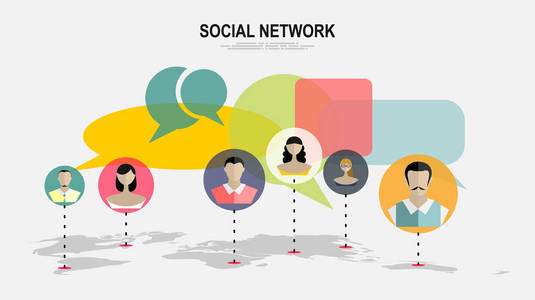 社会网络矢量的概念。Web 站点的信息图表设计的平面设计插图。通信系统和技术