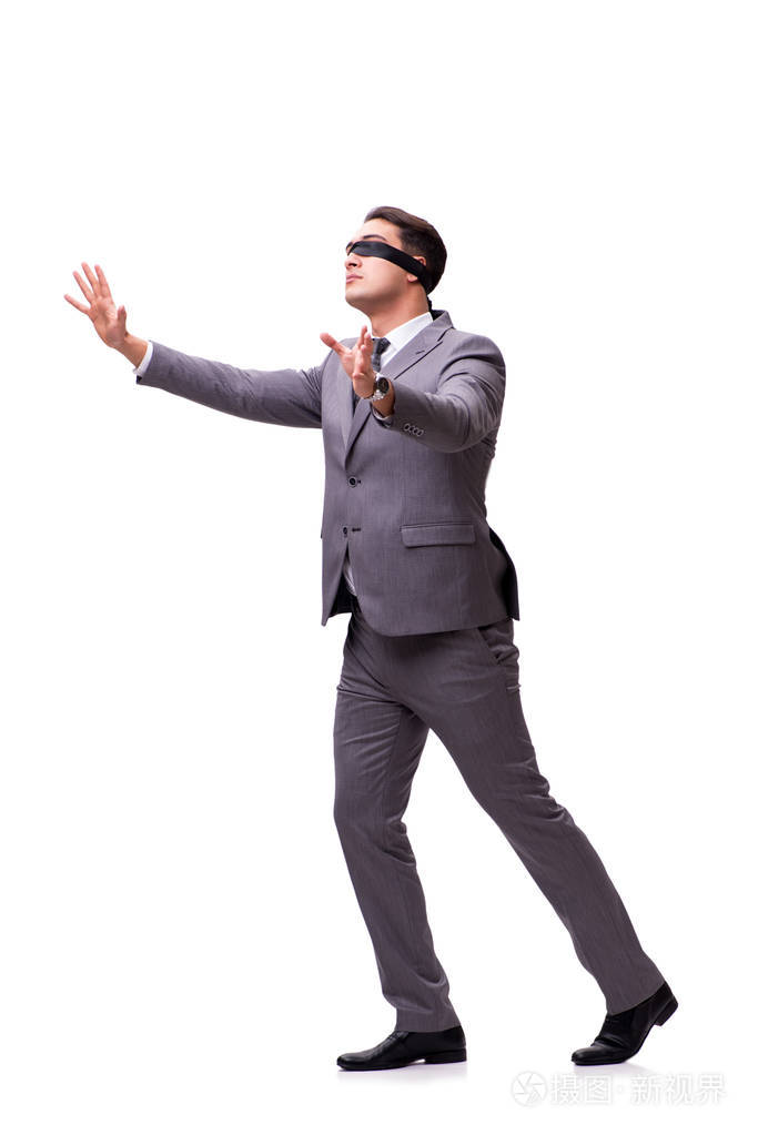 被蒙住眼睛的商人上白色孤立