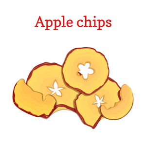 片的包装矢量图的苹果干果.片苹果脆片,烤美味孤立在白色背景.