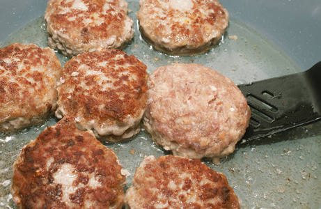 煎锅里的烹饪肉片