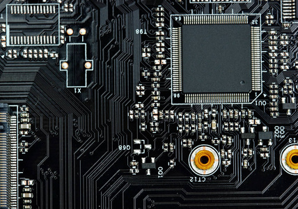 半导体集成的芯片微处理器上蓝色电路板的高科技产业和计算机 science