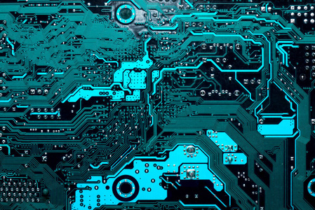 蓝色的计算机主板的电路板背景图片