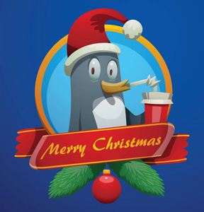 圣诞贺卡, 滑稽的企鹅用红色杯子