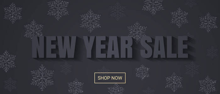 新的一年销售购物与雪花横幅背景平面设计