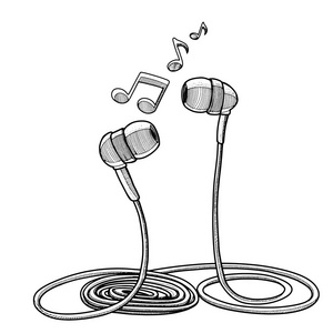 带音乐的耳机涂鸦素描风格矢量插图
