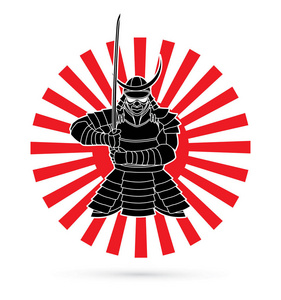武士站在前面的视野准备战斗设计在阳光背景图形矢量照片