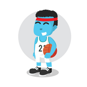 蓝篮球运动员手里拿着篮球